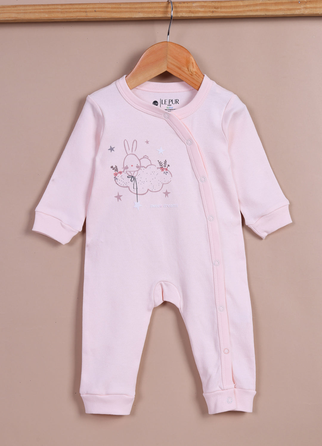 Le Pur Biocool Cotton Baby Girl All-In-One Set – Bodysuit, Sleepsuit & Cap (Peach) - LE PUR!